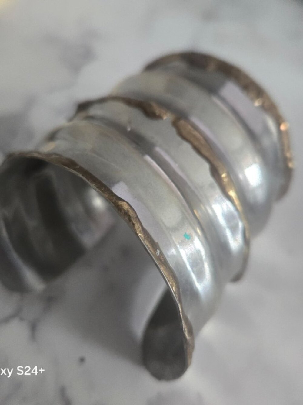 Brutalist Mixed Metal Open Cuff Bangle Bracelet